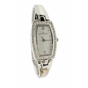 ANNE KLEIN Diamond Bezel Oval Stainless Steel Wristwatch